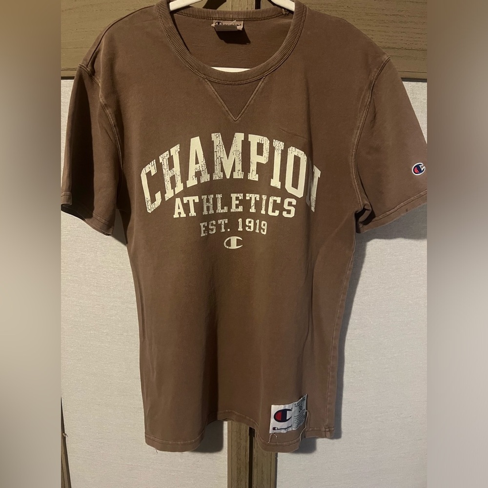 Vintage Latte Brown Champion V-notch tee small